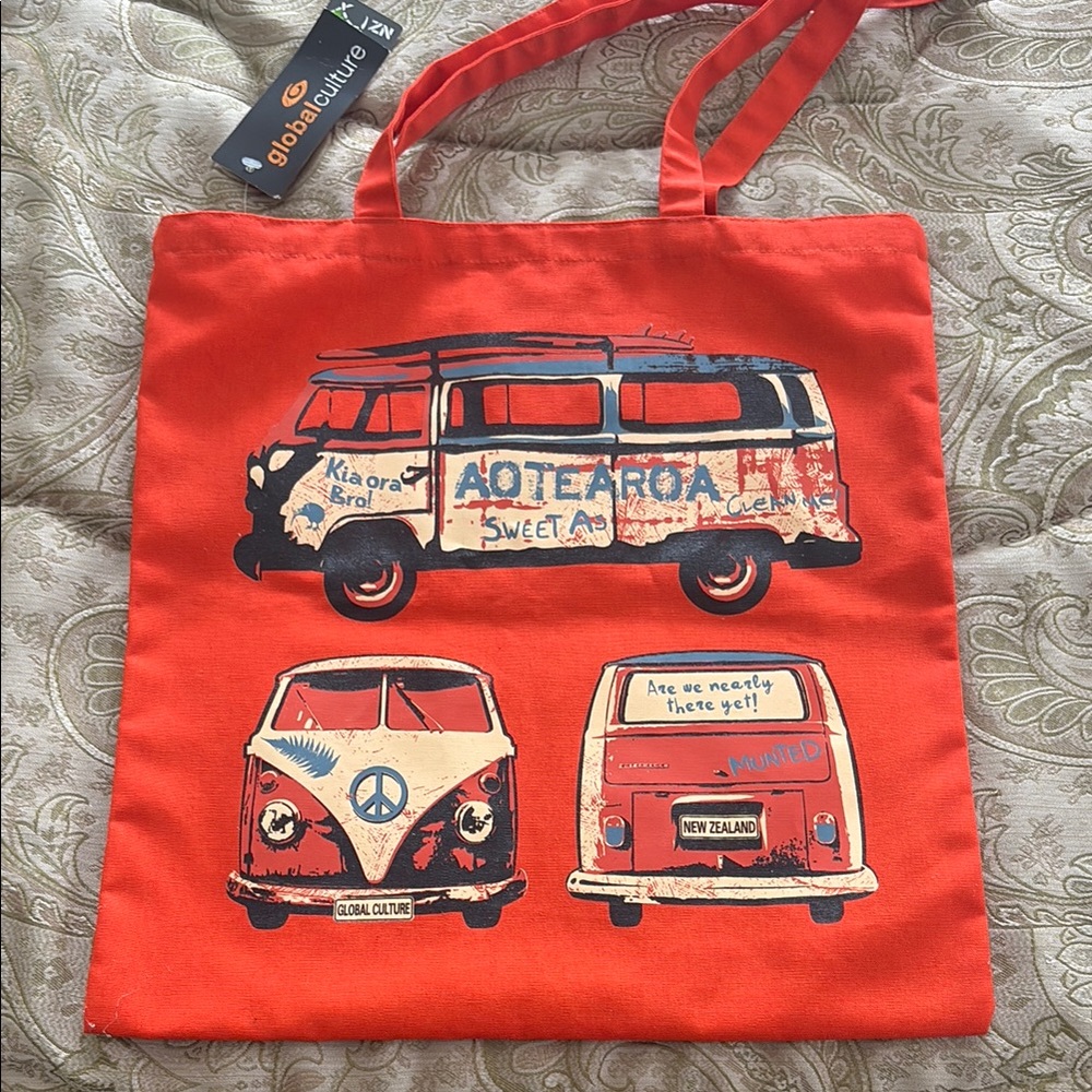 NWT global cult Orange Graphic Print purse/Bagwith Vintage Vans Peace logo